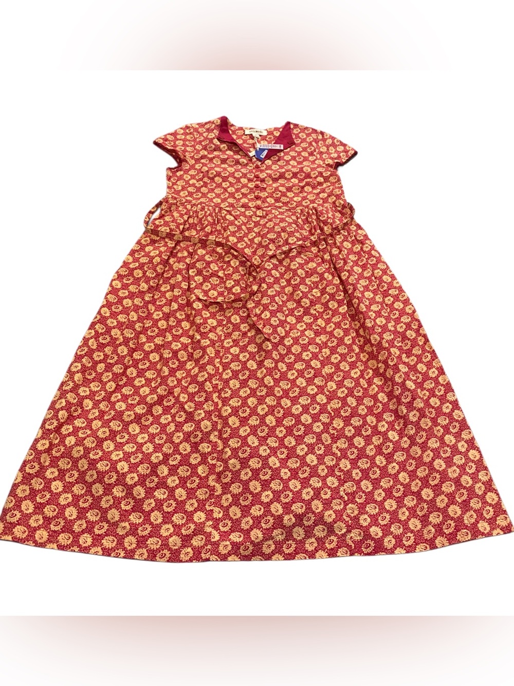 NEW April Cornell Red Floral Button Midi Gwennie Dress Cottagecore Size Small